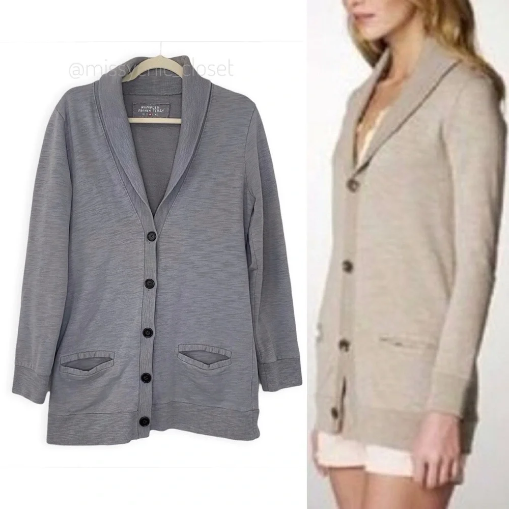 J.Crew Size Medium Women’s Rumpled French Terry Cardigan - Picture 2 of 13